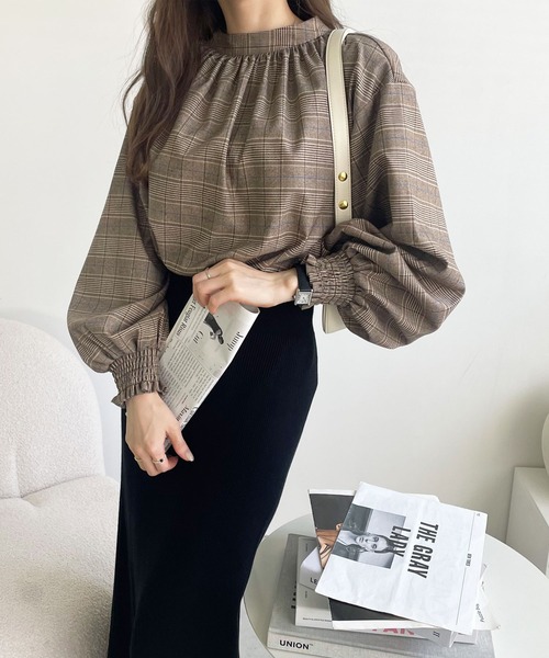 GeeRA（ジーラ） ブラウス シャツ ハイネックギャザーバルーンスリーブ