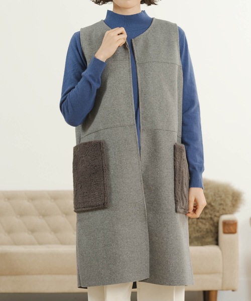 トキドキ ベスト ジレ ウール混ファーポケットジレ レディース