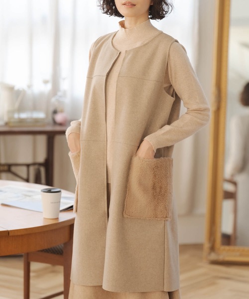 トキドキ ベスト ジレ ウール混ファーポケットジレ レディース