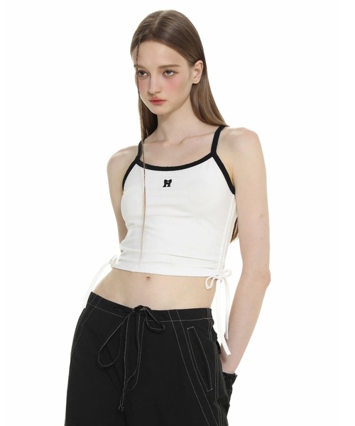 Moromoro タンクトップ ノースリーブ ポイントロゴパイピング