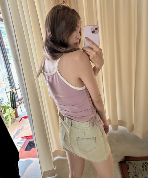 Moromoro タンクトップ ノースリーブ ポイントロゴパイピング