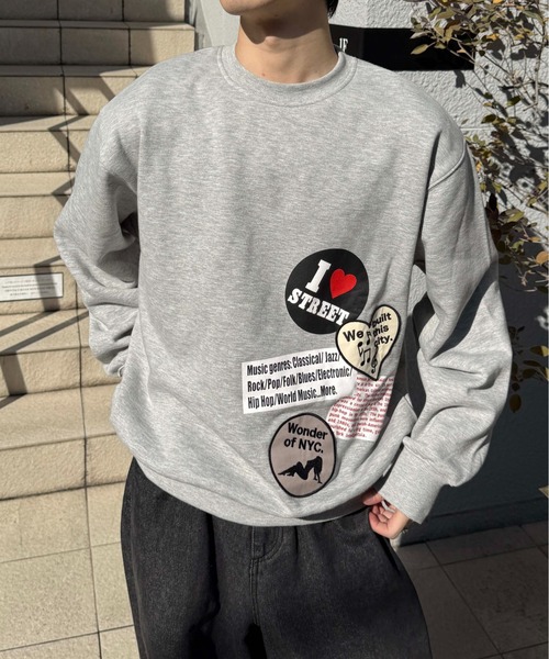 トレーナー スウェット 裏起毛ワッペンデザイントップス メンズ