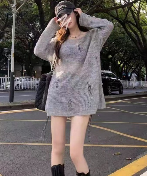 AsheKsha ニット セーター 新色追加/ダメージニット レディース