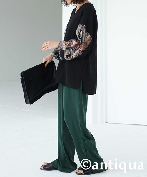 antiqua（アンティカ） tシャツ 刺繍デザイントップス レディース