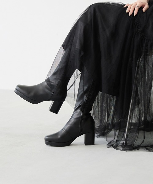 menue（メヌエ） ブーツ スクエアトゥ プラットフォームストレッチ