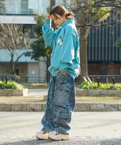 トレーナー スウェット 「unisex」フラワーモチーフ ハーフジップ