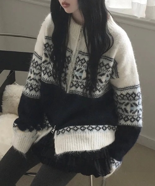 ViViDAY カーディガン ノルディック柄ニットカーデガン レディース