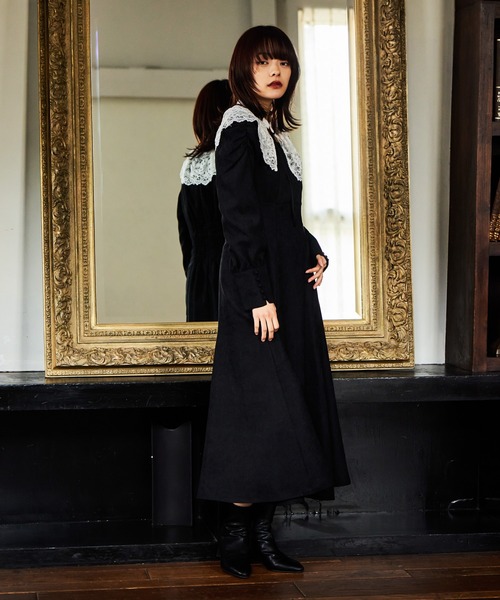 mysty woman（ミスティウーマン） ワンピース レース襟付き微起毛