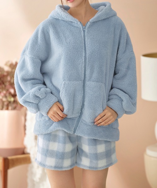 パジャマ ルームウェア 「もこもこ上下セット」ボアジップパーカー