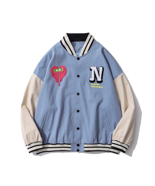 スタジャン 「HOOK」アメカジ袖配色切り替えドッキングブルゾン