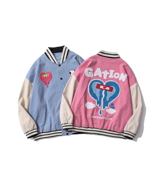 スタジャン 「HOOK」アメカジ袖配色切り替えドッキングブルゾン