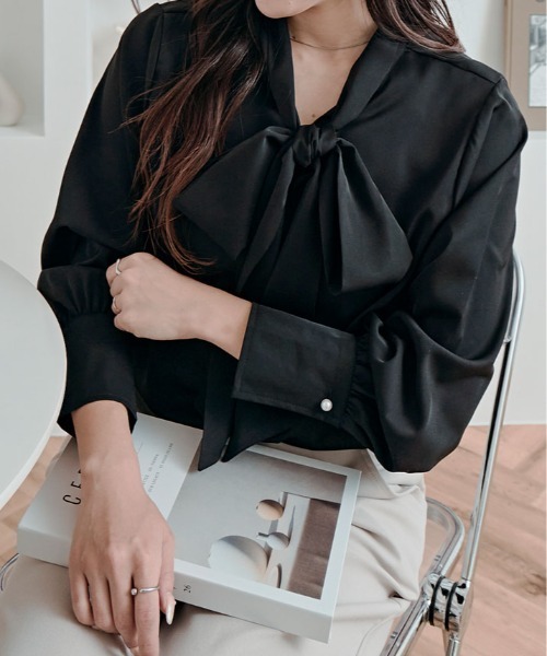 ブラウス シャツ 2way シフォン ジョーゼット ボウタイ レディース