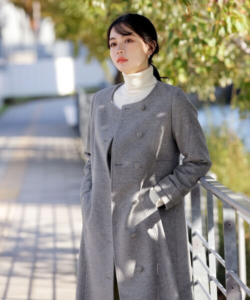 Tiaclasse ノーカラーコート コート 「ウール95%」ノーカラー包み