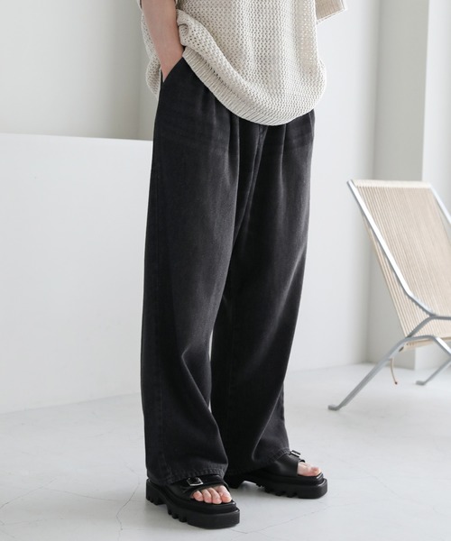 ASTRONOMY ジーンズ 2タックワイドバギーデニム/合成皮革パンツ メンズ