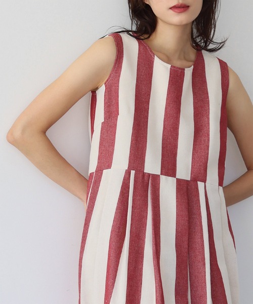ELFRANK ワンピース ストライプノースリーブロングワンピース