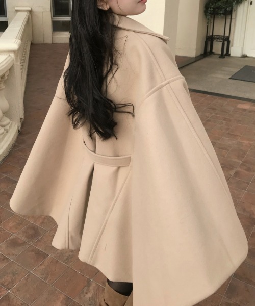Diosfront ポンチョ オーバーサイズメルトンポンチョコート レディース