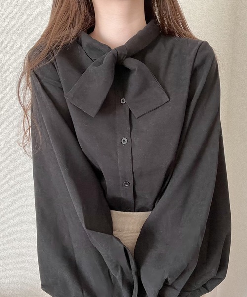 ブラウス シャツ クロスタイバルーンスリーブシャツ レディース