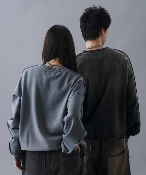 PLAN To トレーナー スウェット Aged Cropped Gradation V-neck Sweat