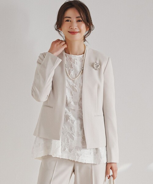 ジャケット ノーカラージャケット 「セットアップ対応/洗える」トリア