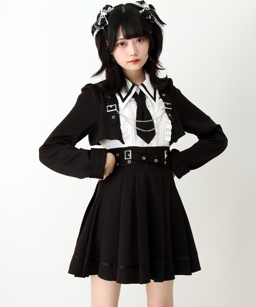 DearMyLove ワンピース ジャケット風チェーンネクタイベルトプリーツ