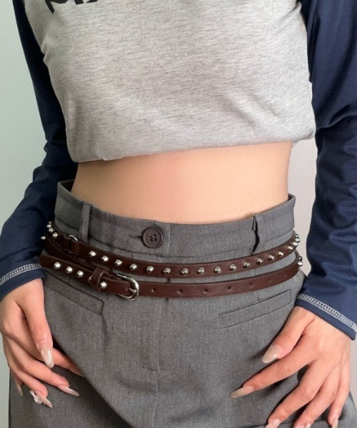 lilful ベルト Y2K ロックスタッズ 2連ロング細ベルト レディース
