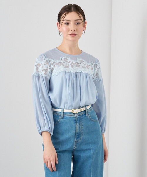 ANAYI（アナイ） ブラウス シャツ ラミーコットンレースギャザー