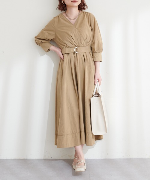 natural couture ワンピース Dかんベルト付きカシュクールワンピース