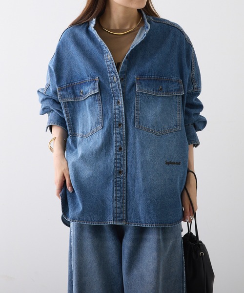 pual ce cin ブラウス シャツ ヴィンテージライクデニムバンドカラー