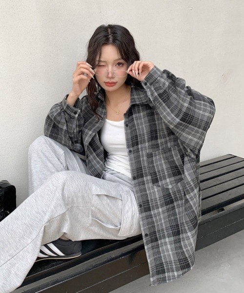 DIAVEL ブラウス シャツ 25SS春新作/オーバーサイズチェック柄シャツ