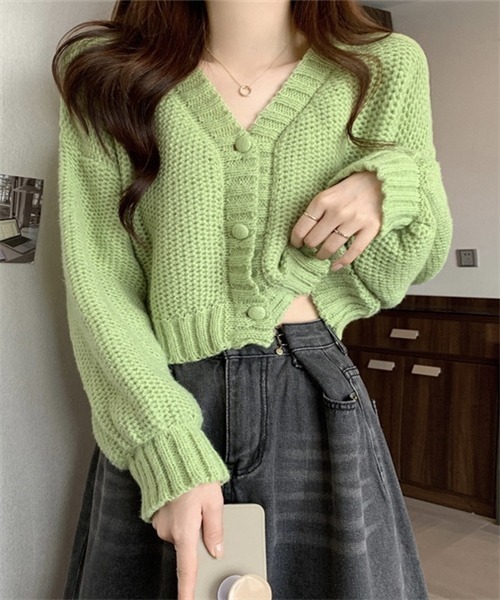 FREE STYLISTS ニット セーター ショート丈Vネックニットカーディガン