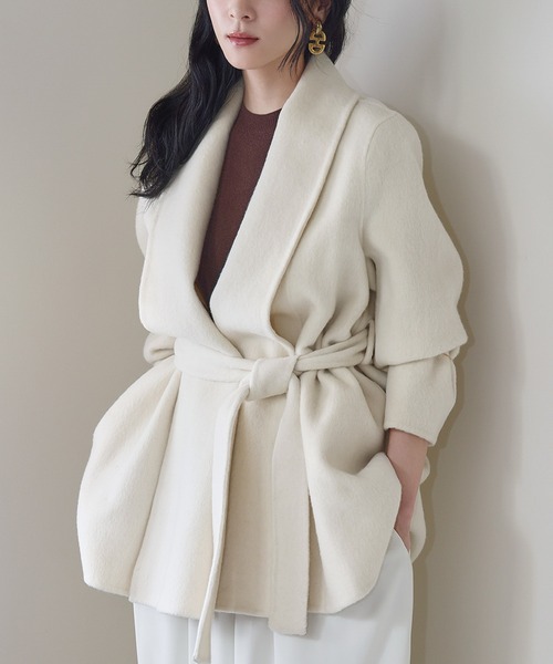 ELFRANK ノーカラーコート コート 「ウール90％＋アルパカ10