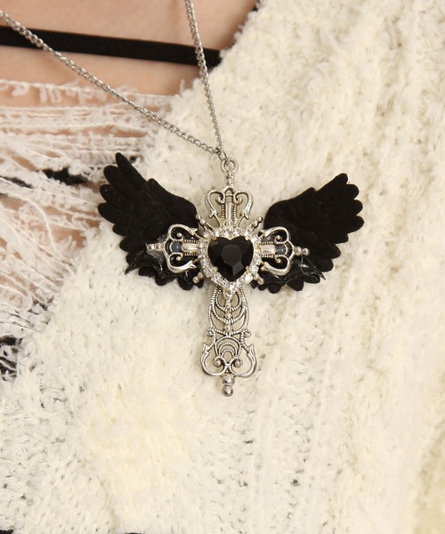 Diable baiser（ディアブルベーゼ） ネックレス 羽×十字架サブカル系