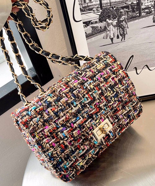 ショルダーバッグ バッグ ツイードフラップチェーン ミニショルダー