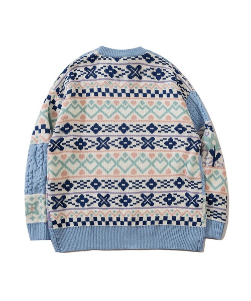 セーター ニット 「HOOK」パッチワーク模様ニットプルオーバー メンズ