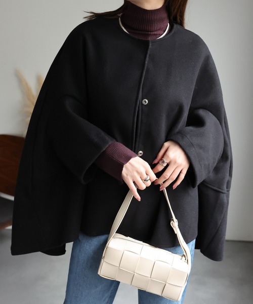 sakishimatokyo ポンチョ フェイクウール ノーカラーケープコート