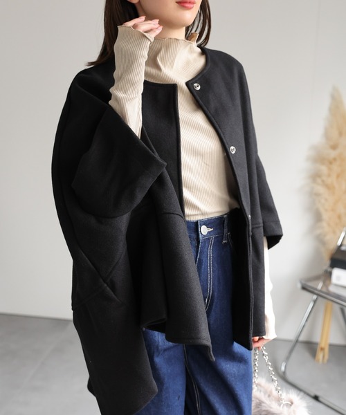 sakishimatokyo ポンチョ フェイクウール ノーカラーケープコート