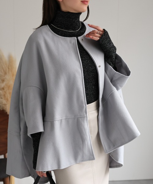 sakishimatokyo ポンチョ フェイクウール ノーカラーケープコート