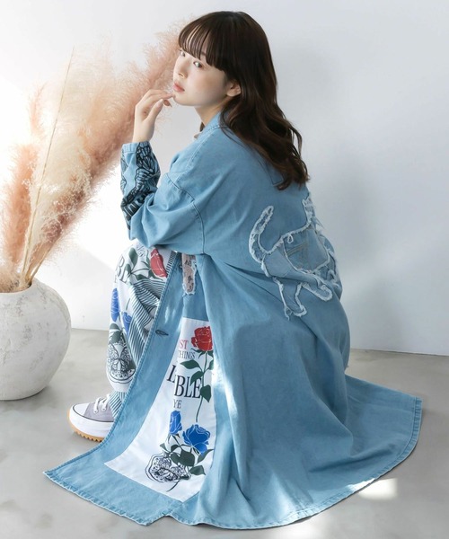 ScoLar（スカラー） コート チェスターコート アップリケ×刺繍デニムor