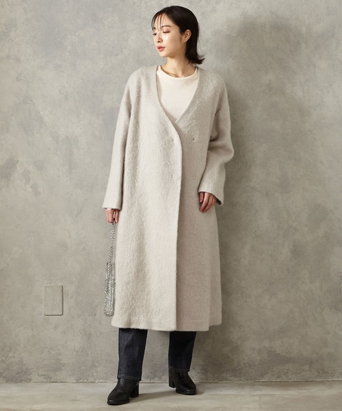 AIMER（エメ） ノーカラーコート コート モヘアカットシャギーテント
