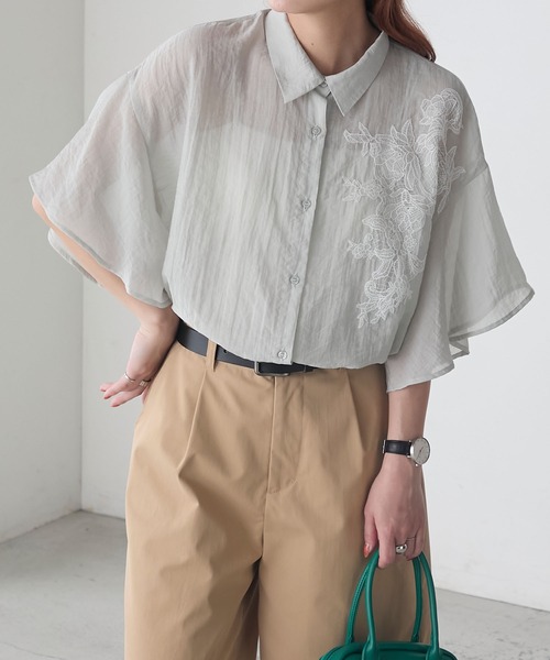 BONLECILL（ボンルシール） ブラウス シャツ フラワーレースフレア