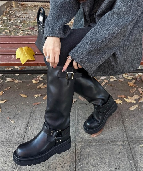 ブーツ ローヒールエンジニアロングブーツ レディース : ZOZOTOWN