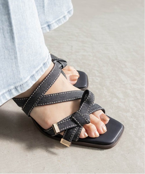 RANDA（ランダ） サンダル アシンメトリーリボンミュールサンダル
