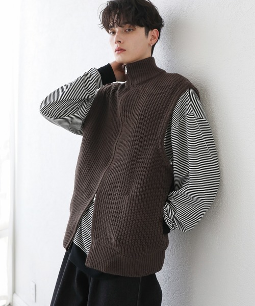 ASTRONOMY ベスト ジレ ダブルジップ畦編みドライバーズニットベスト