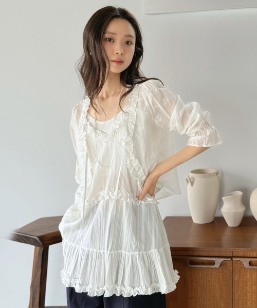 Jewelobe（ジュエローブ） キャミソール フリル×コットンストライプ