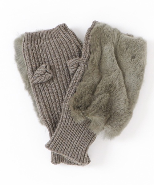 手袋 「ALPO」カシミア混 ニット グローブ レッキスラビット ファー