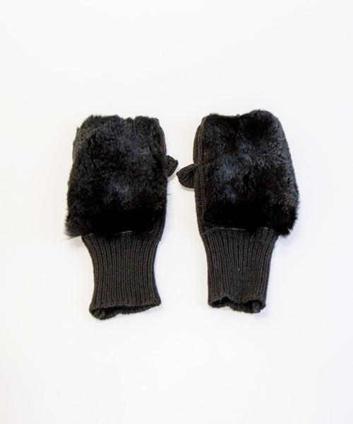 手袋 「ALPO」カシミア混 ニット グローブ レッキスラビット ファー