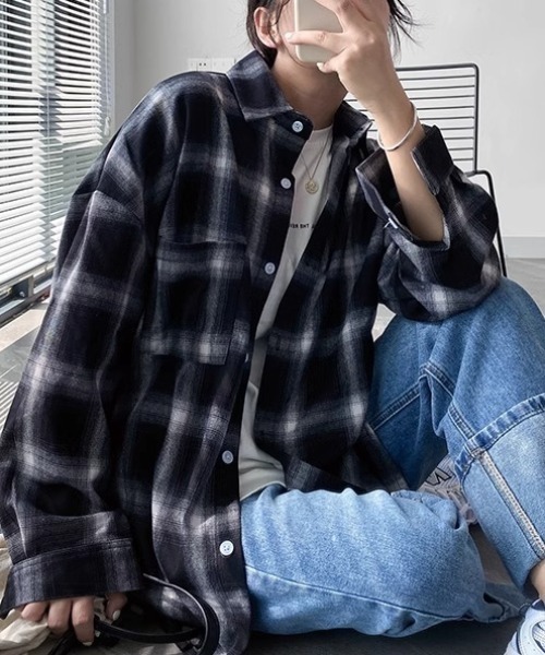ブラウス シャツ ルーズシルエット チェックシャツ 長袖 / 10色展開