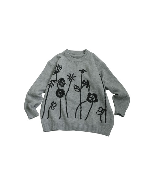 antiqua（アンティカ） ニット セーター 花柄 刺繍ニット レディース