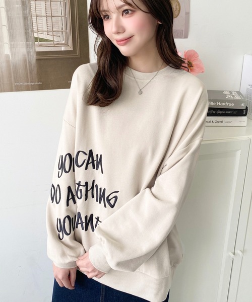 moment+ トレーナー スウェット 裏毛オーバーサイズロゴ刺繍スウェット