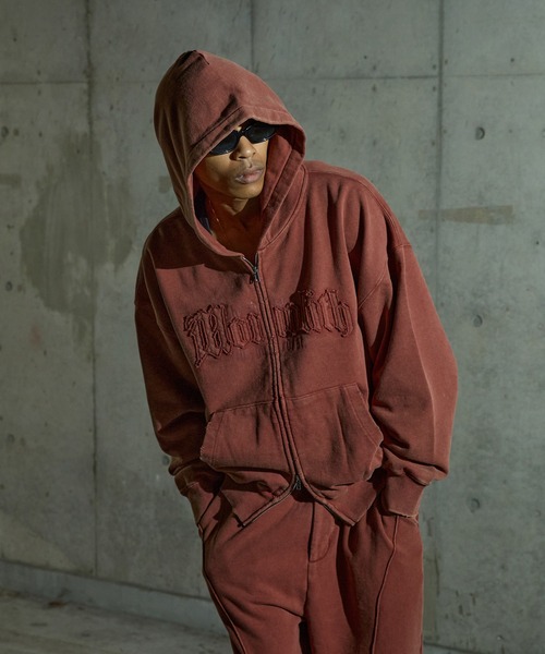 ANDER HUNK パーカー Damege Overdyed Zip-up Parker/ダメージオーバー